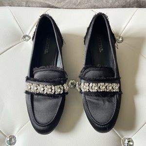 Justfab black loafers with crystal details